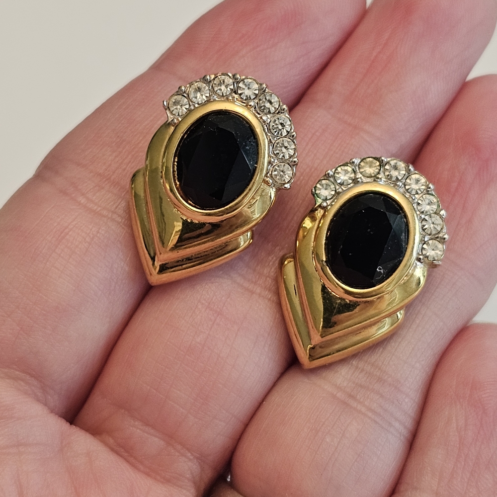 Vintage D'Orlan Elegant Gold and Black Pierced Earrings
